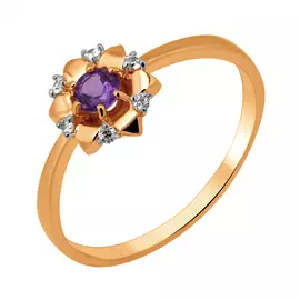 Кольцо из красного золота с аметистом и фианитами 11-1279-11-07
