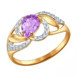 Кольцо из красного золота с аметистом и фианитами 714460
