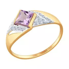Кольцо из красного золота с аметистом и фианитами 714697