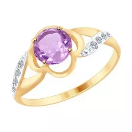 Кольцо из красного золота с аметистом и фианитами 714924
