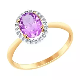 Кольцо из красного золота с аметистом и фианитами 714965