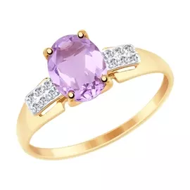 Кольцо из красного золота с аметистом и фианитами 715064