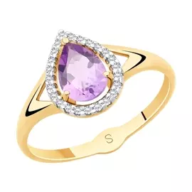 Кольцо из красного золота с аметистом и фианитом 715523