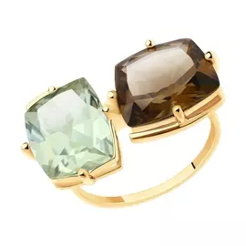 Кольцо из красного золота с аметистом и раухтопазом 716017