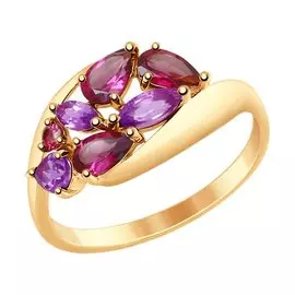 Кольцо из красного золота с аметистом и родолитом 714831