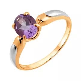 Кольцо из красного золота с аметистом с родированием 11-1803-10-07