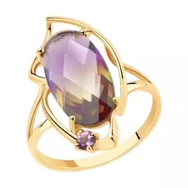 Кольцо из красного золота с аметрином и аметистом 715755