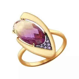 Кольцо из красного золота с аметрином и фианитами 714347