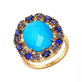 Кольцо из красного золота с бирюзой и сапфировыми корундами 714253