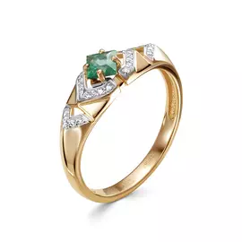 Кольцо из красного золота с бриллиантами и изумрудом 11006-151-14-00