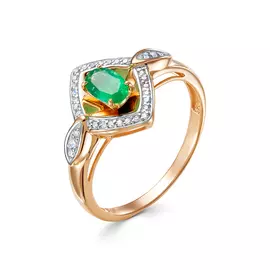 Кольцо из красного золота с бриллиантом и изумрудом 11348-151-14-00