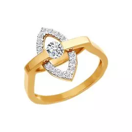 Кольцо из красного золота с фианитами 014441