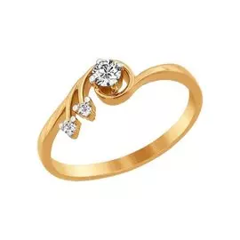 Кольцо из красного золота с фианитами 015111