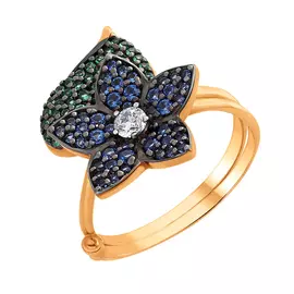 Кольцо из красного золота с фианитами 017121