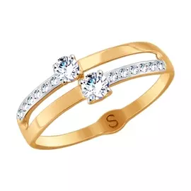 Кольцо из красного золота с фианитами 018045