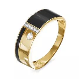 Кольцо из красного золота с фианитами и эмалью 040231