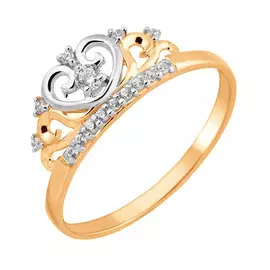 Кольцо из красного золота с фианитами и родированием 11-1208-10-01