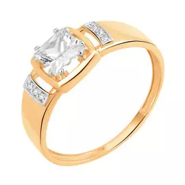 Кольцо из красного золота с фианитами с родированием 11-1593-11-01