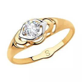 Кольцо из красного золота с фианитом 018203