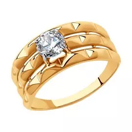 Кольцо из красного золота с фианитом 018453