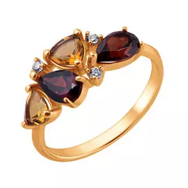 Кольцо из красного золота с гранатами, фианитами и цитринами 11-0911-11-61