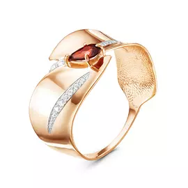 Кольцо из красного золота с гранатами и фианитами 100-1289