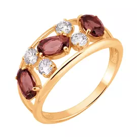 Кольцо из красного золота с гранатами и фианитами 11-0015-11-08