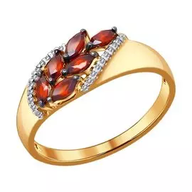 Кольцо из красного золота с гранатами и фианитами 714048