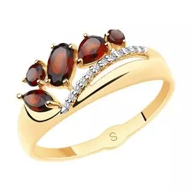 Кольцо из красного золота с гранатами и фианитами 715582