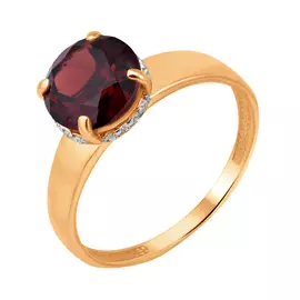 Кольцо из красного золота с гранатом и фианитами 11-0090-11-08