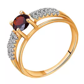 Кольцо из красного золота с гранатом и фианитами 11-0385-11-08