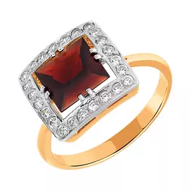 Кольцо из красного золота с гранатом и фианитами 1-561