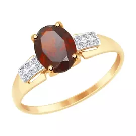 Кольцо из красного золота с гранатом и фианитом 715062