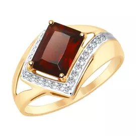 Кольцо из красного золота с гранатом и фианитом 715283