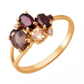 Кольцо из красного золота с гранатом, раухтопазом и фианитами 11-0890-11-63