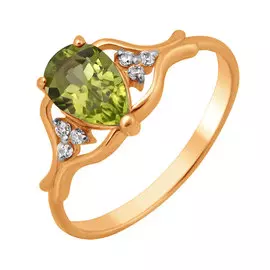 Кольцо из красного золота с хризолитами и фианитами 11-0931-11-11