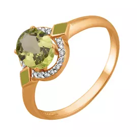 Кольцо из красного золота с хризолитом, эмалью и фианитами 11-0949-11-11