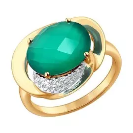 Кольцо из красного золота с хризопразом и фианитами 714252