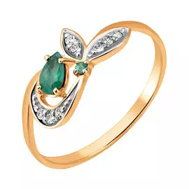 Кольцо из красного золота с изумрудами и бриллиантами 11-9163-11-04