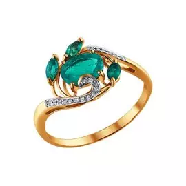 Кольцо из красного золота с изумрудами и бриллиантами 3010436 №12 4