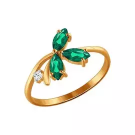 Кольцо из красного золота с изумрудами и бриллиантом 3010347 №11 11