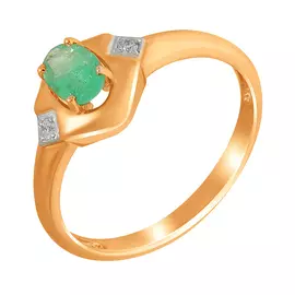 Кольцо из красного золота с изумрудом и бриллиантами 01-3298/1