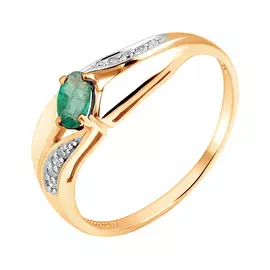 Кольцо из красного золота с изумрудом и бриллиантами 11-9154-11-04