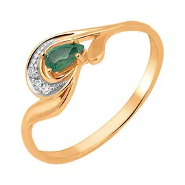 Кольцо из красного золота с изумрудом и бриллиантами 11-9164-11-04