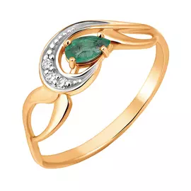 Кольцо из красного золота с изумрудом и бриллиантами 11-9166-11-04