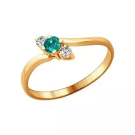 Кольцо из красного золота с изумрудом и бриллиантами 3010141 №08 31