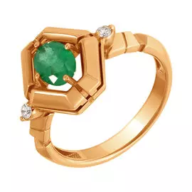 Кольцо из красного золота с изумрудом и бриллиантами 94000153-3