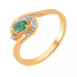 Кольцо из красного золота с изумрудом и бриллиантами C01129R-11-04