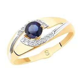 Кольцо из красного золота с корундом сапфиром и фианитами 715565