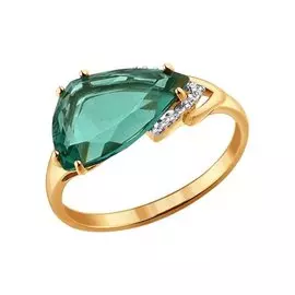 Кольцо из красного золота с кварцем синт. и фианитами 714116